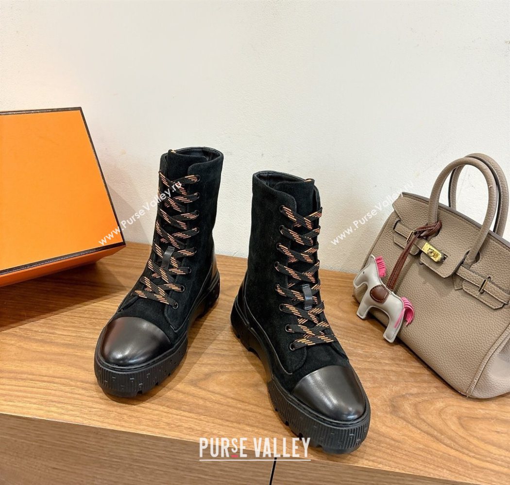 Hermes Fresh Platform Ankle Boots in Suede Black 2025 H242072 (XC-251220046)