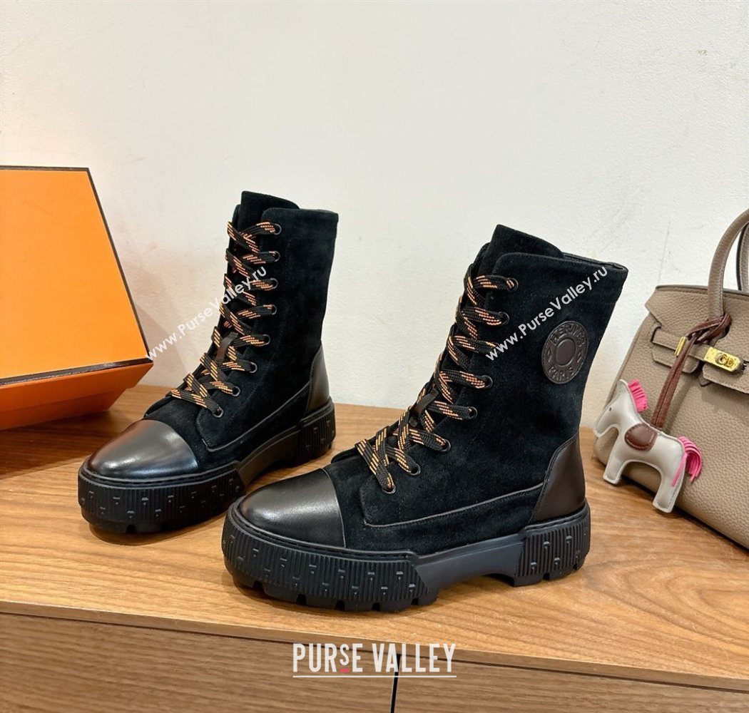 Hermes Fresh Platform Ankle Boots in Suede Black 2025 H242072 (XC-251220046)