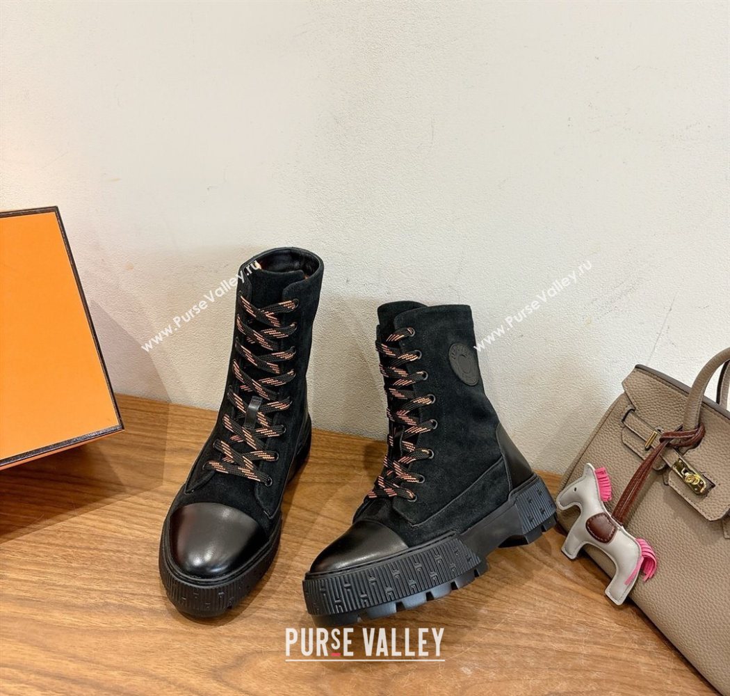 Hermes Fresh Platform Ankle Boots in Suede Black 2025 H242072 (XC-251220046)