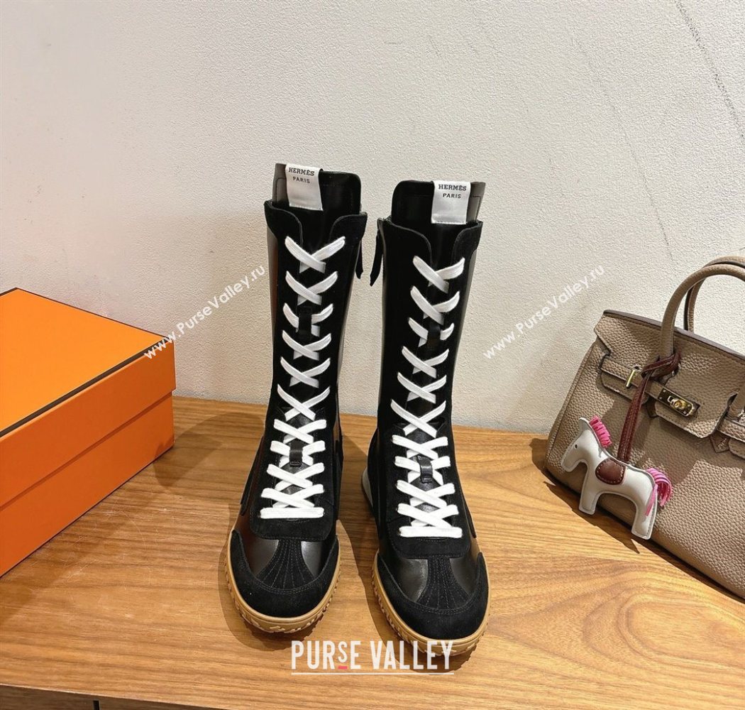 Hermes Suede and Calfskin Leather Sneaker Boots Black1 2025 H122001 (XC-251220047)