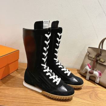 Hermes Suede and Calfskin Leather Sneaker Boots Black1 2025 H122001 (XC-251220047)