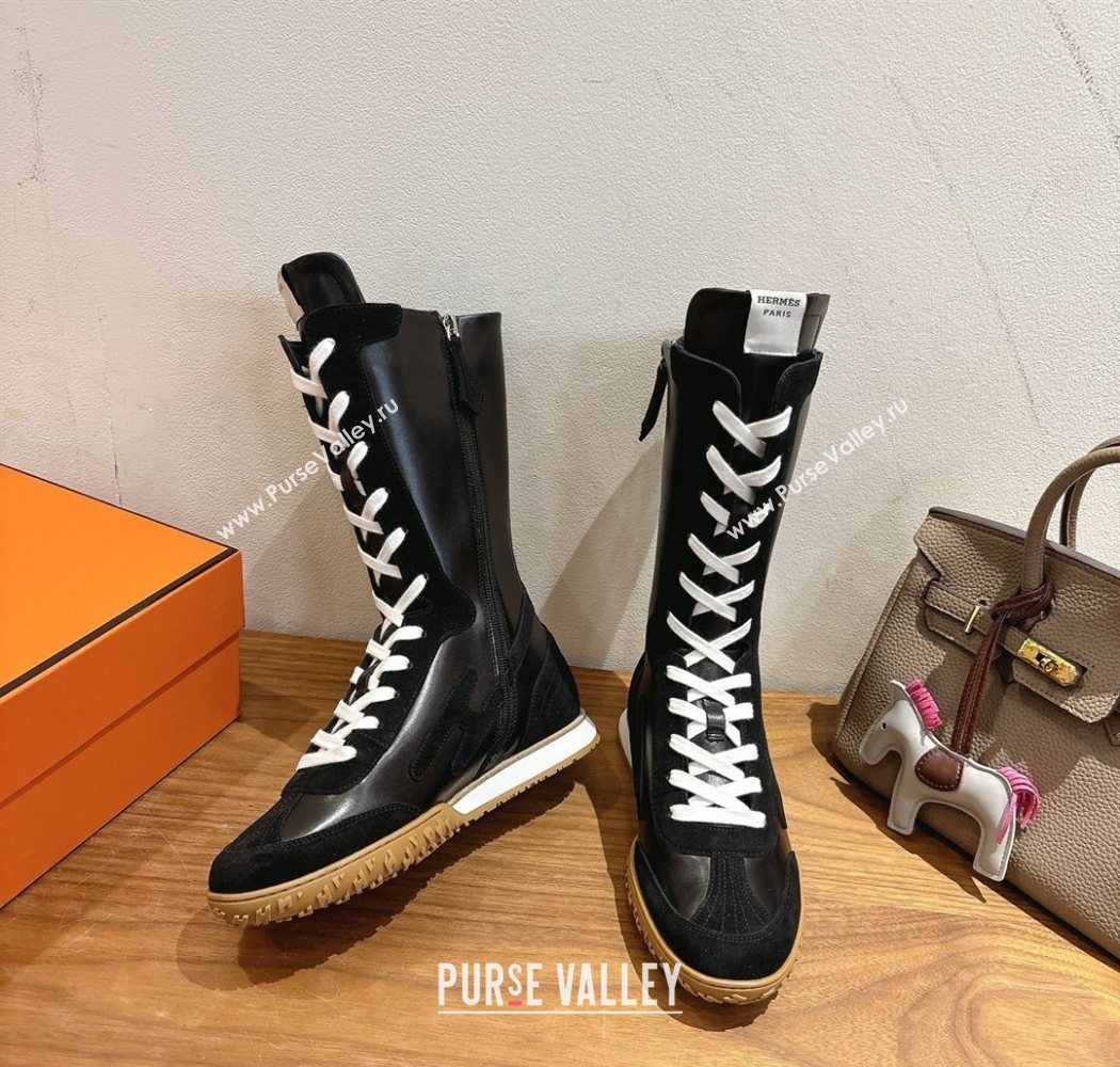 Hermes Suede and Calfskin Leather Sneaker Boots Black1 2025 H122001 (XC-251220047)