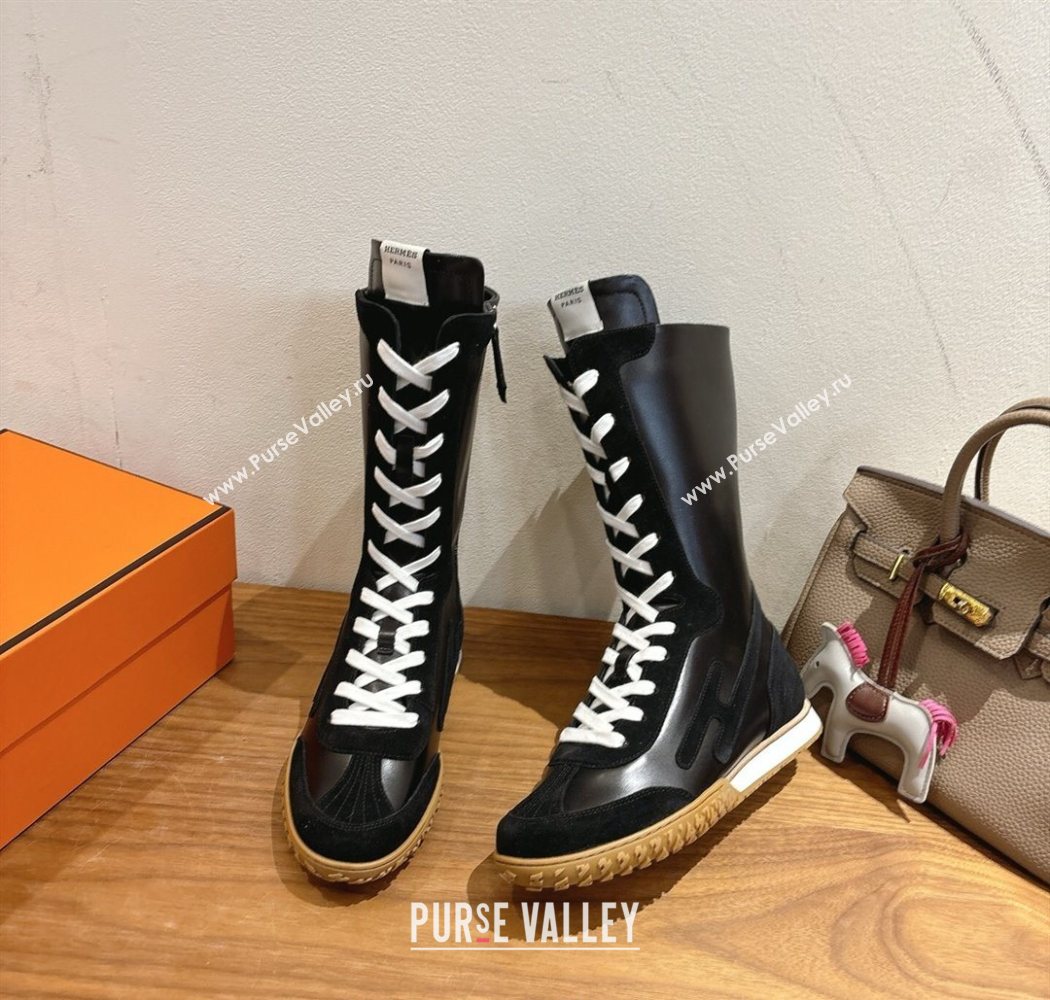 Hermes Suede and Calfskin Leather Sneaker Boots Black1 2025 H122001 (XC-251220047)