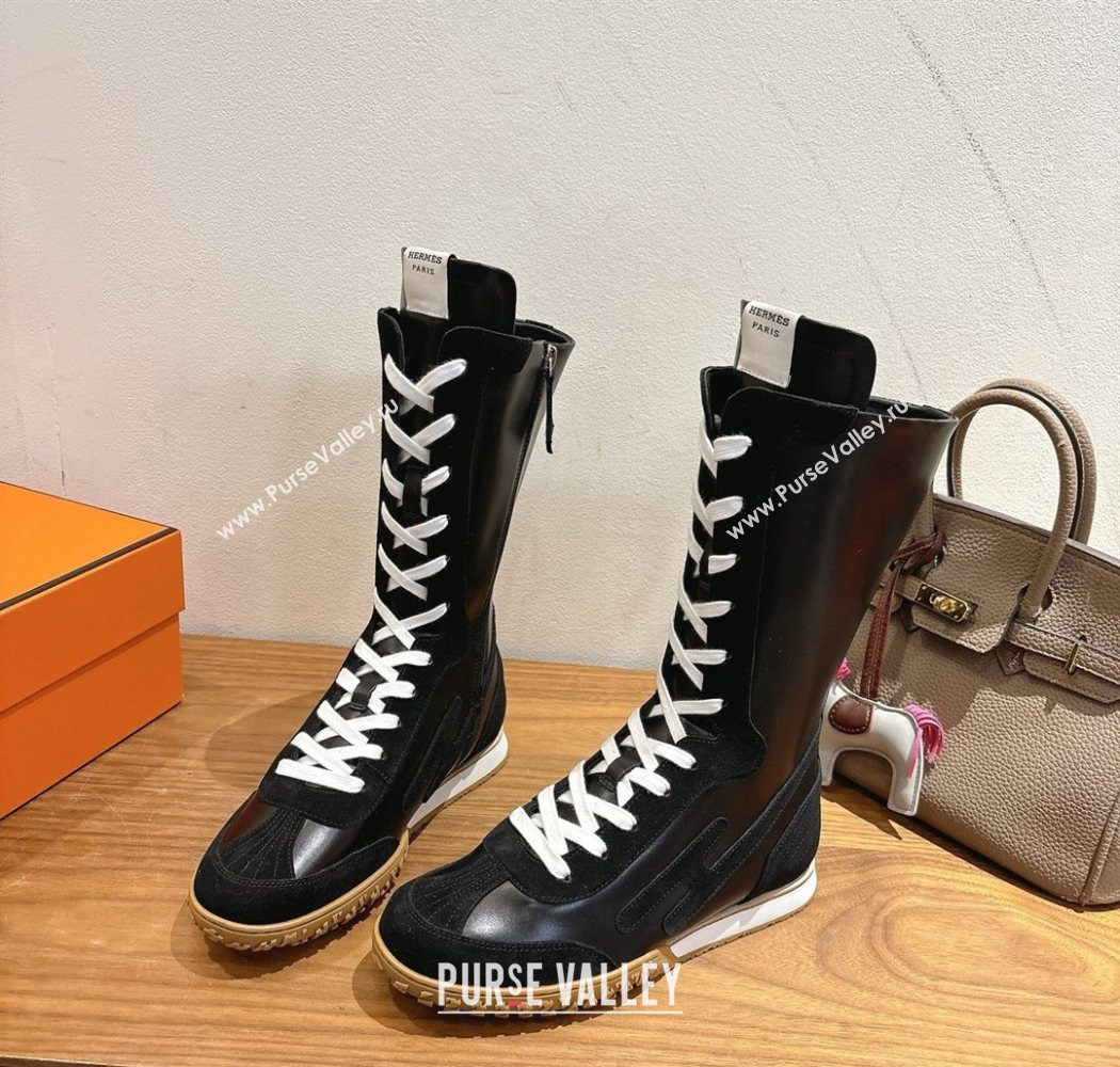 Hermes Suede and Calfskin Leather Sneaker Boots Black1 2025 H122001 (XC-251220047)
