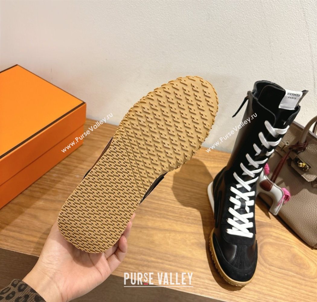 Hermes Suede and Calfskin Leather Sneaker Boots Black1 2025 H122001 (XC-251220047)