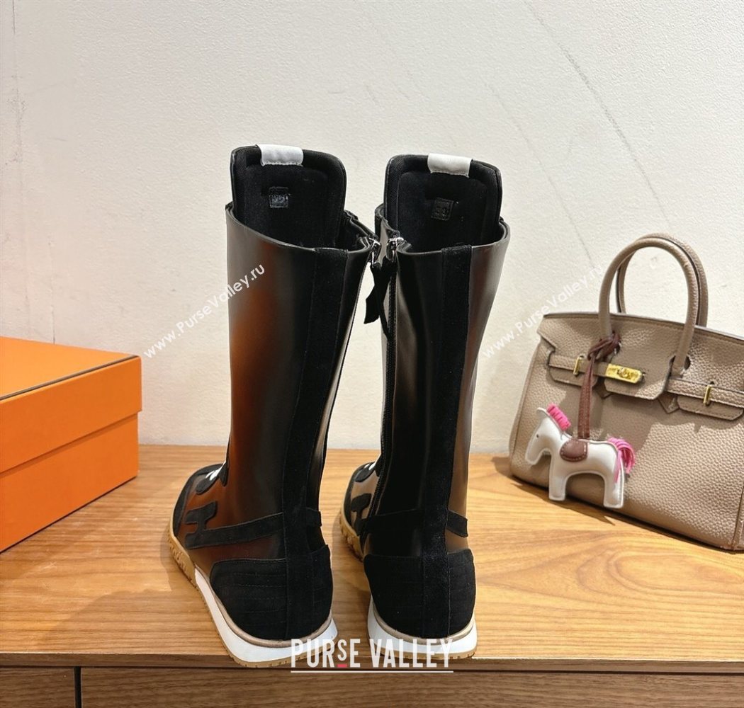 Hermes Suede and Calfskin Leather Sneaker Boots Black1 2025 H122001 (XC-251220047)
