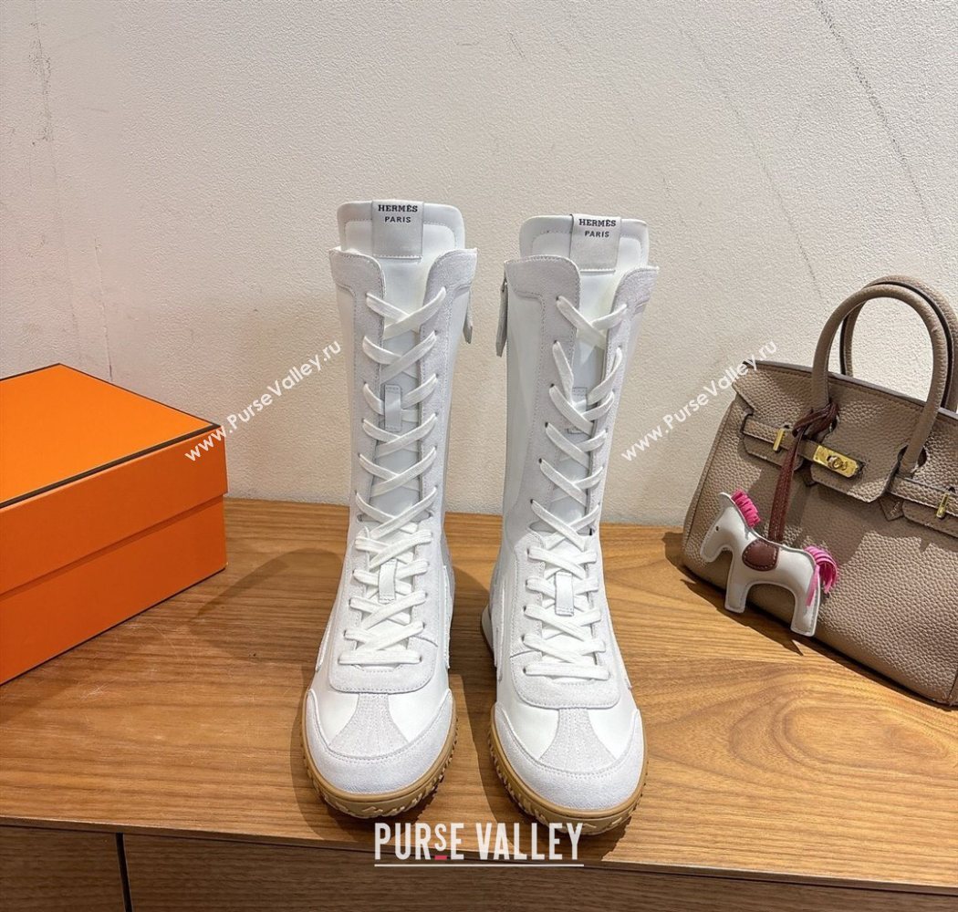 Hermes Suede and Calfskin Leather Sneaker Boots White1 2025 H122001 (XC-251220048)