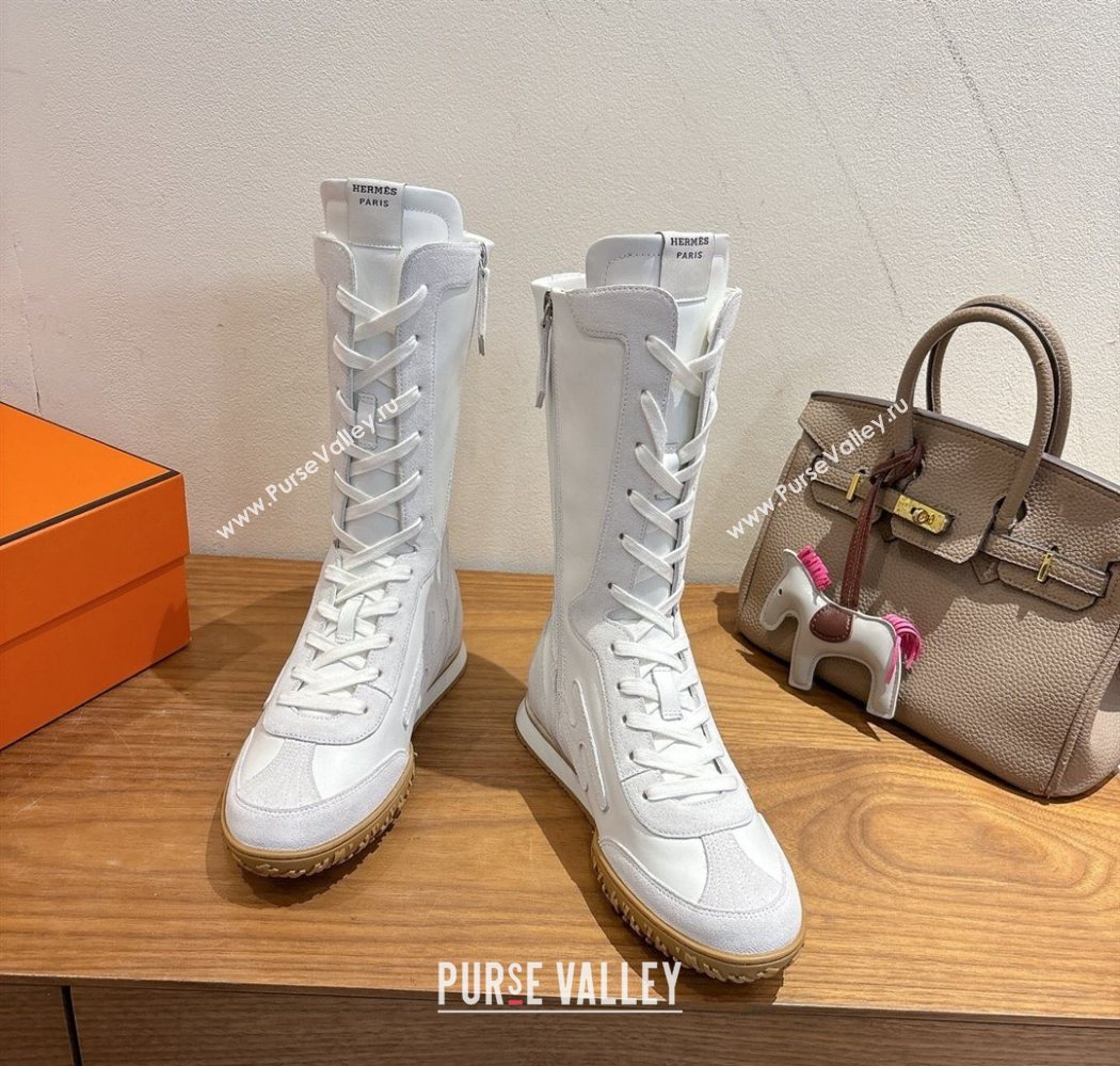 Hermes Suede and Calfskin Leather Sneaker Boots White1 2025 H122001 (XC-251220048)