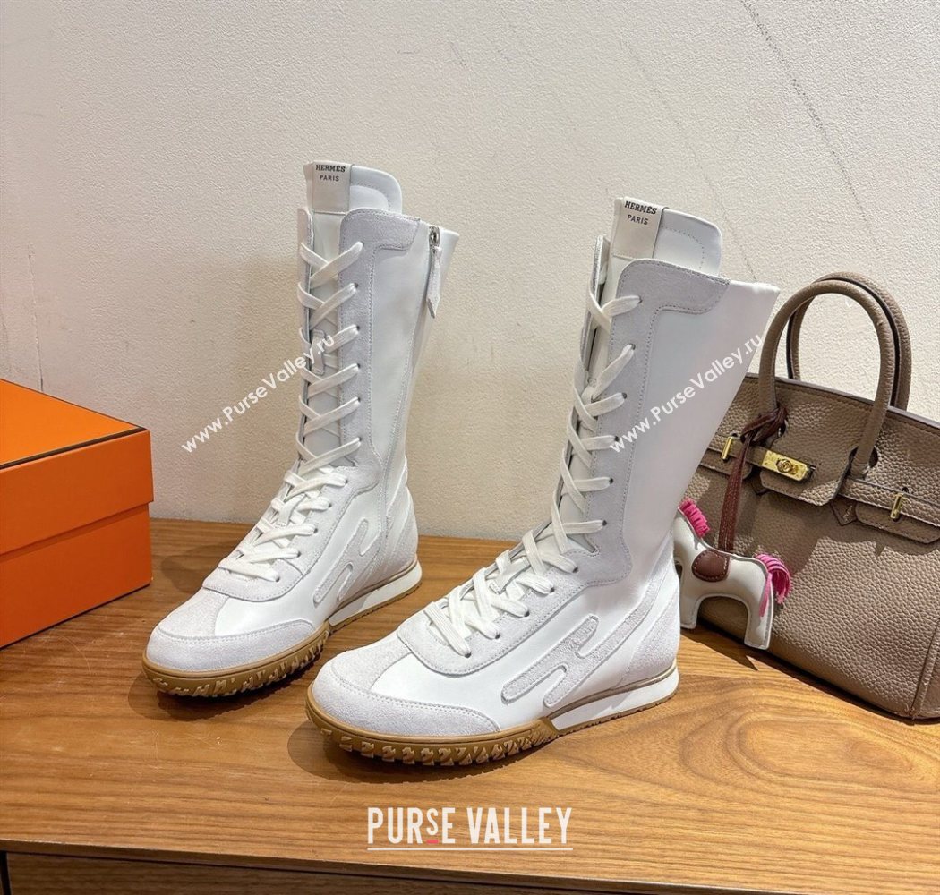 Hermes Suede and Calfskin Leather Sneaker Boots White1 2025 H122001 (XC-251220048)