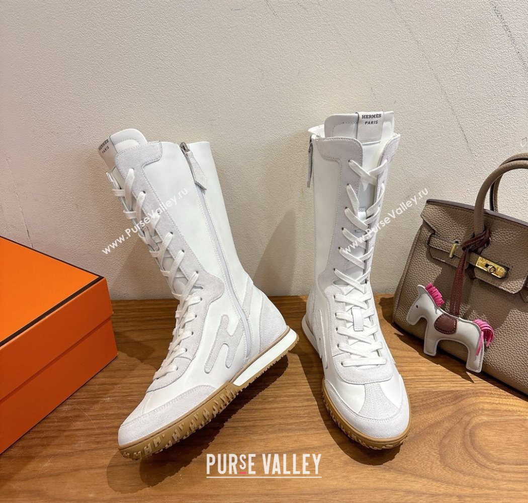 Hermes Suede and Calfskin Leather Sneaker Boots White1 2025 H122001 (XC-251220048)