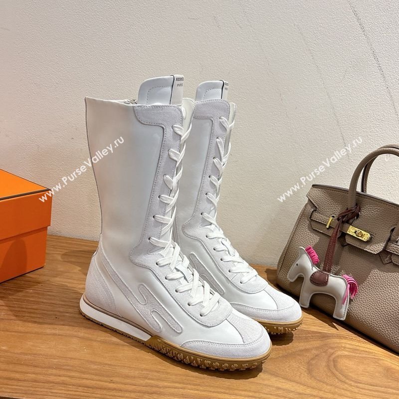 Hermes Suede and Calfskin Leather Sneaker Boots White1 2025 H122001 (XC-251220048)