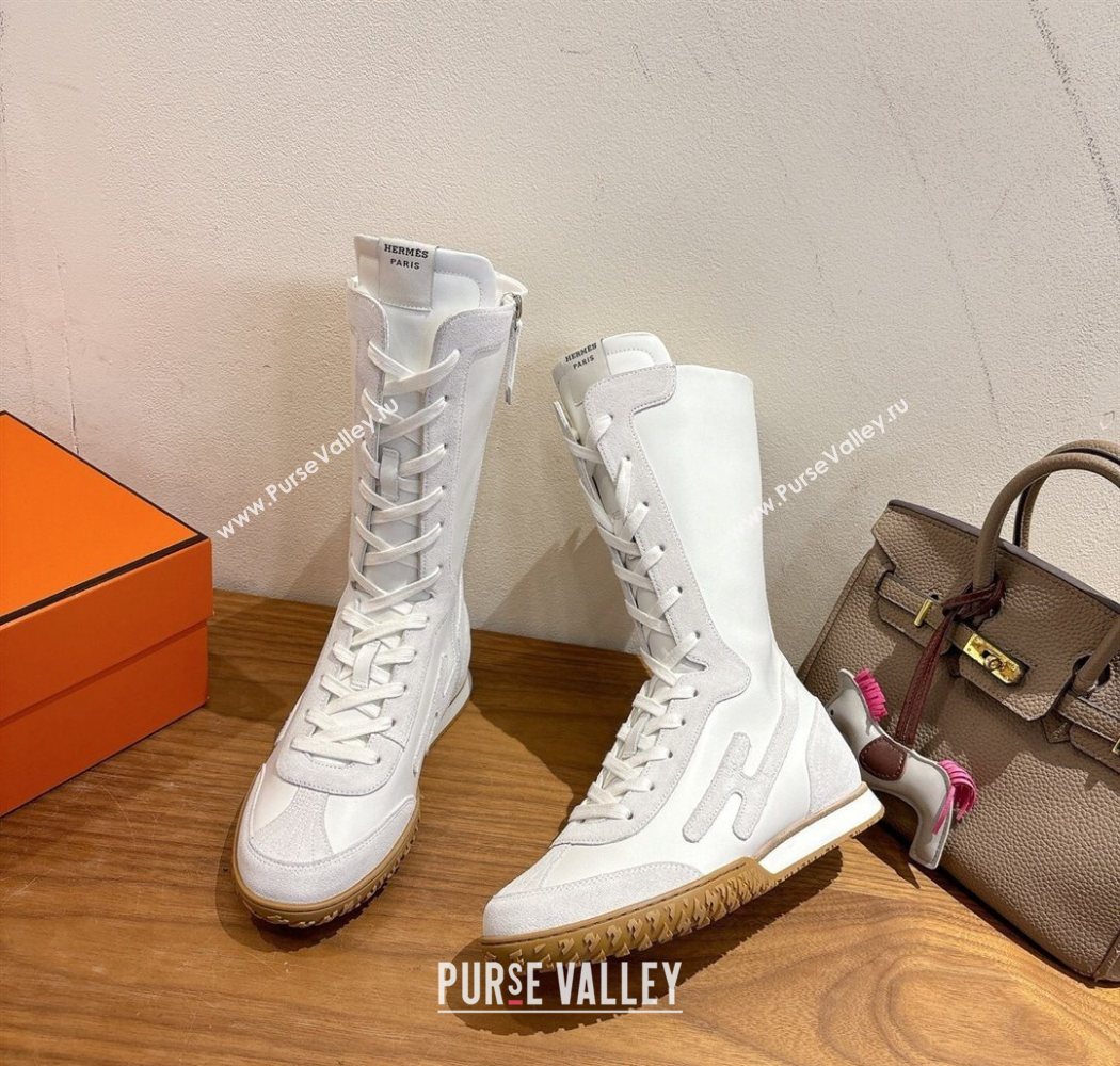Hermes Suede and Calfskin Leather Sneaker Boots White1 2025 H122001 (XC-251220048)