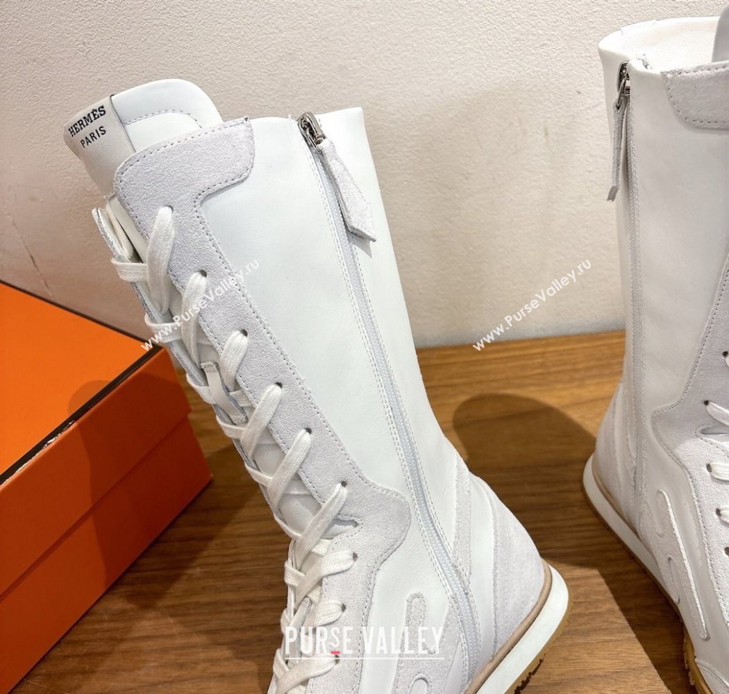 Hermes Suede and Calfskin Leather Sneaker Boots White1 2025 H122001 (XC-251220048)