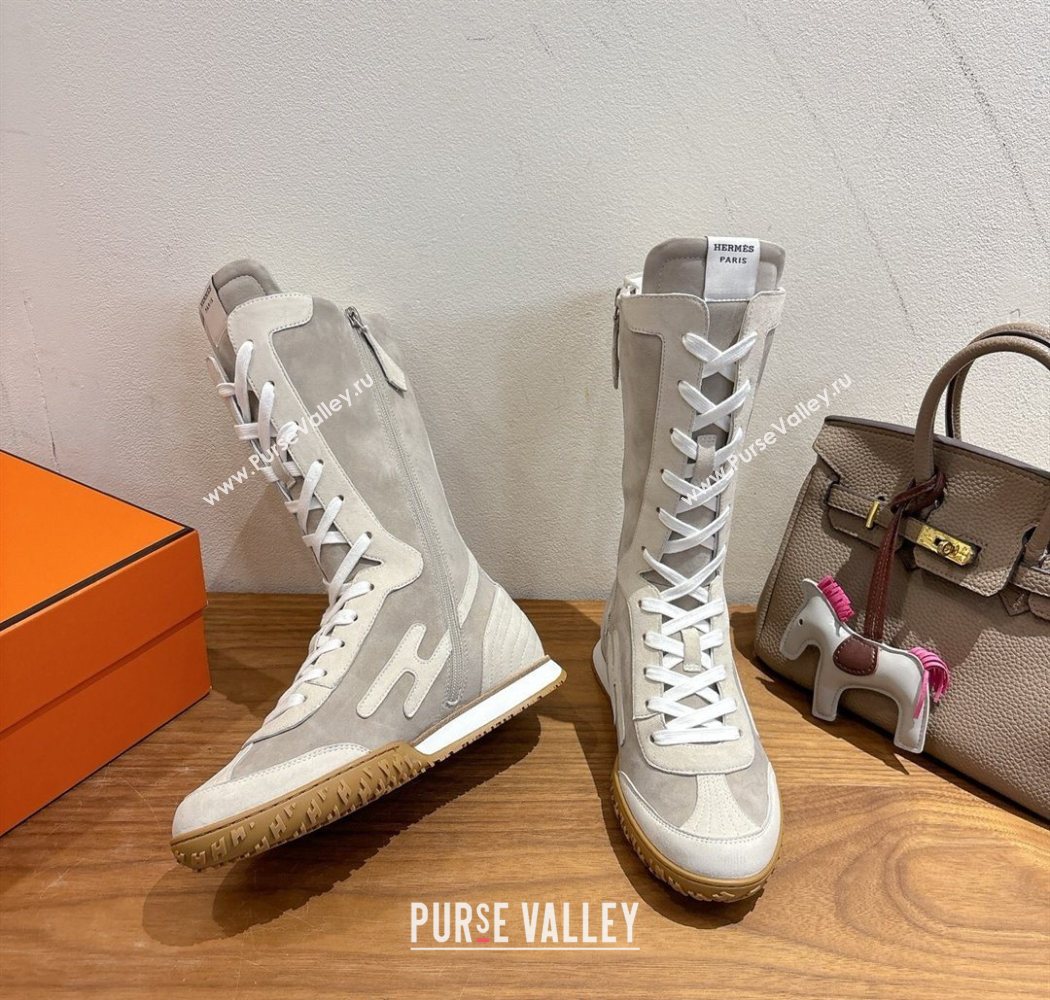 Hermes Suede and Calfskin Leather Sneaker Boots Light Grey 2025 H122001 (XC-251220049)