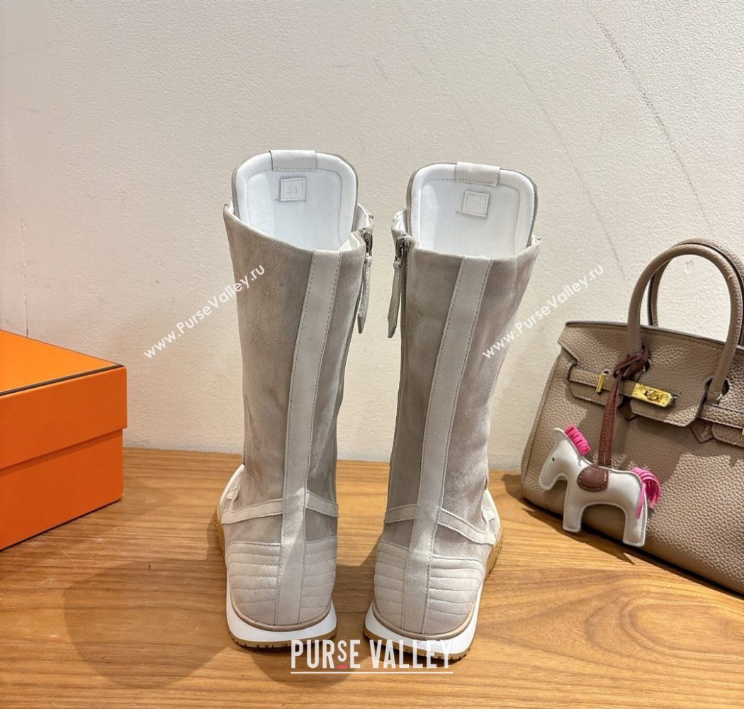 Hermes Suede and Calfskin Leather Sneaker Boots Light Grey 2025 H122001 (XC-251220049)