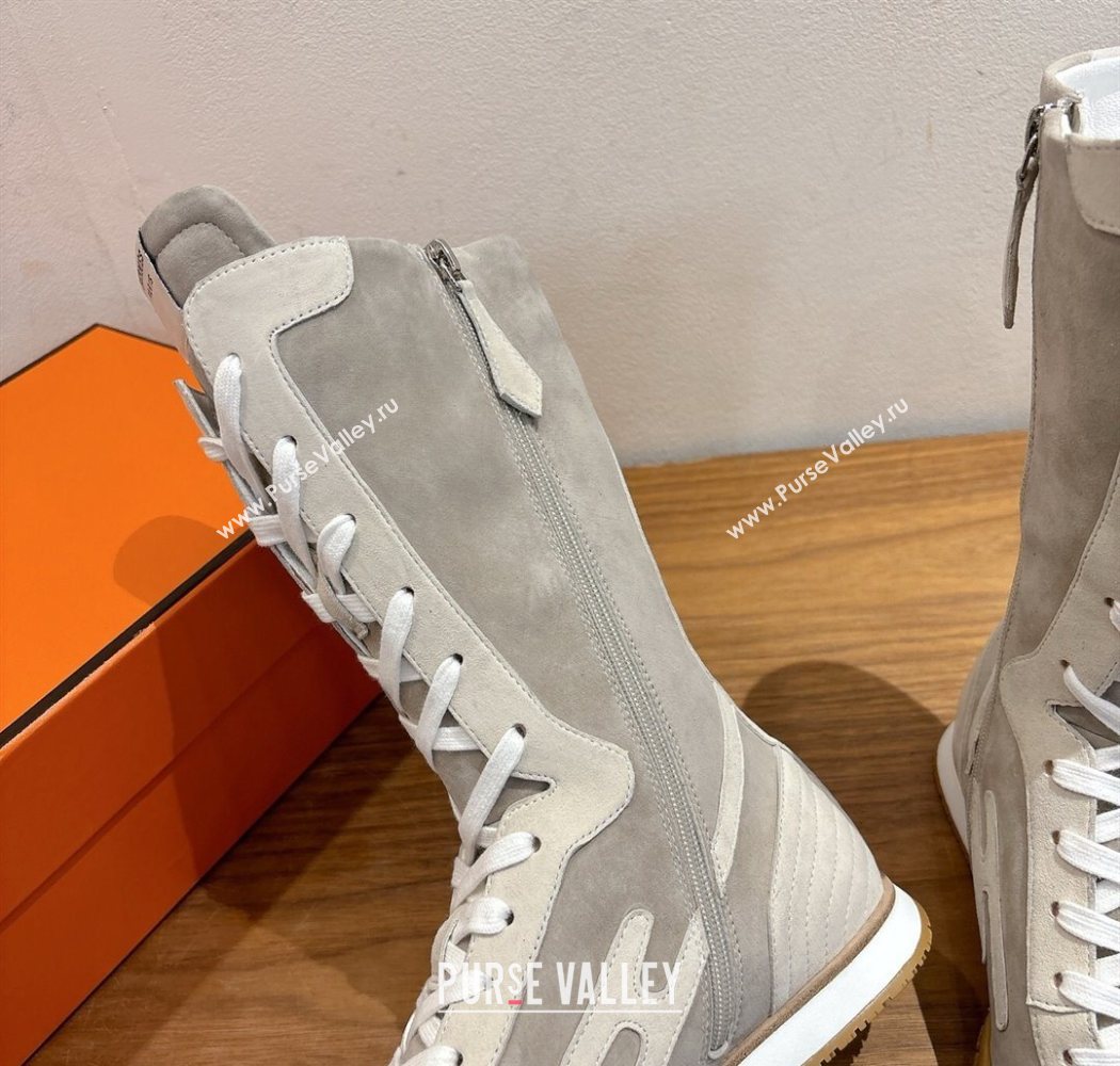 Hermes Suede and Calfskin Leather Sneaker Boots Light Grey 2025 H122001 (XC-251220049)