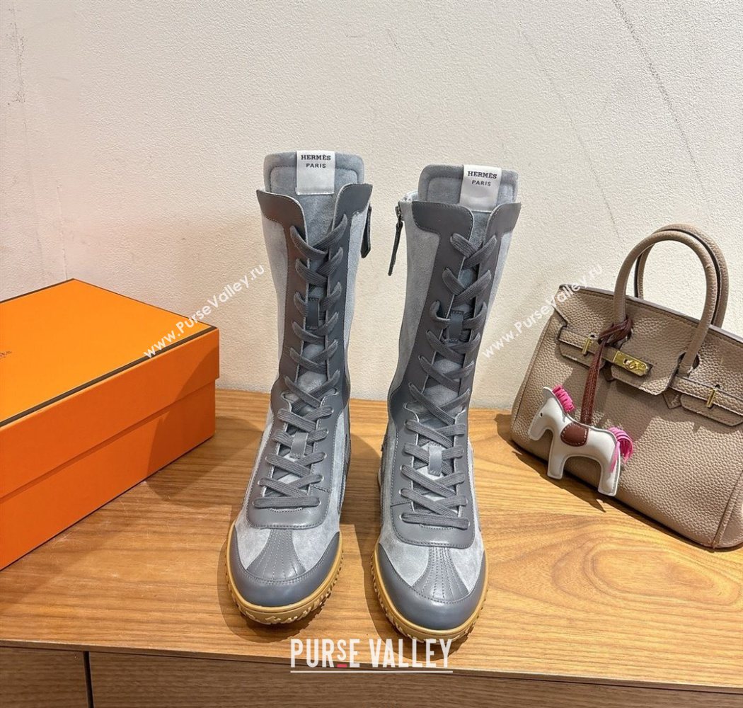 Hermes Suede and Calfskin Leather Sneaker Boots Dark Grey 2025 H122001 (XC-251220050)