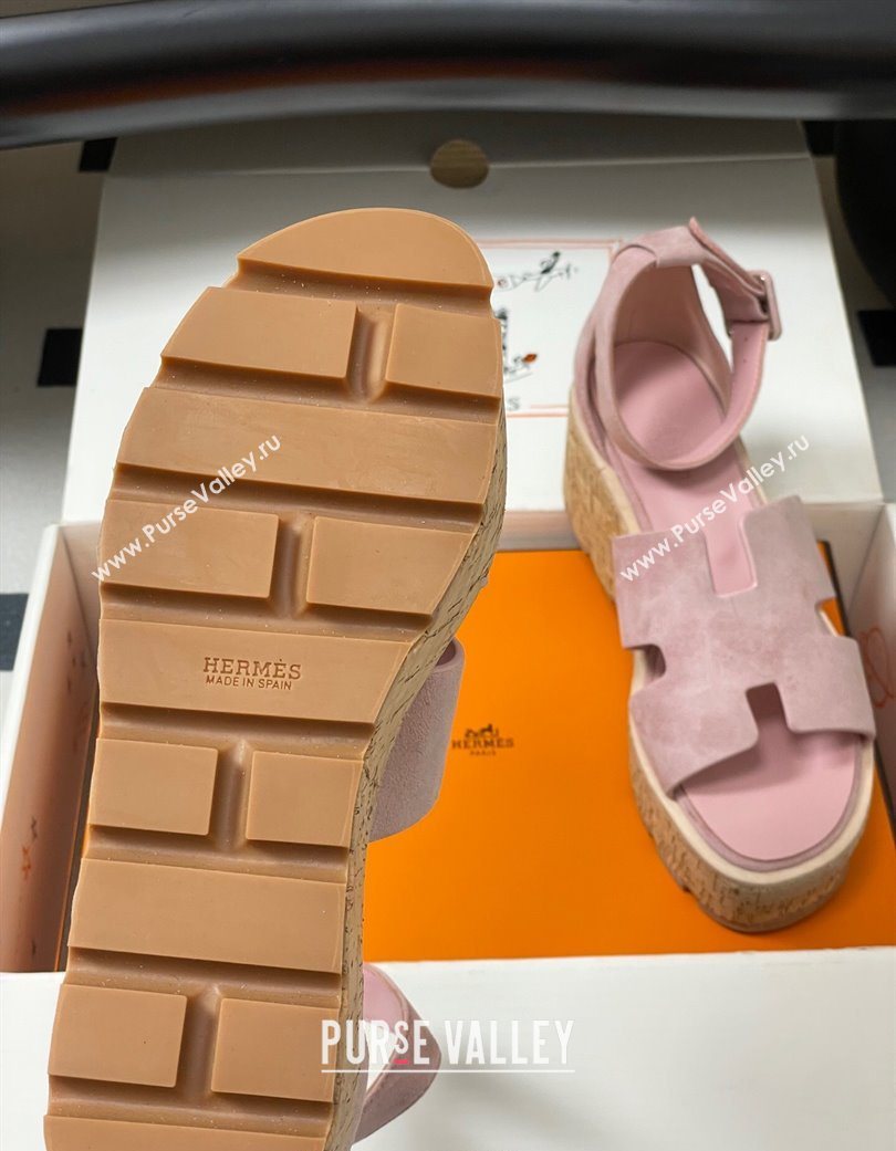 Hermes Luce Wedge Platform Sandals 7cm in Suede Pink 2025 H252131 (MD-251220008)
