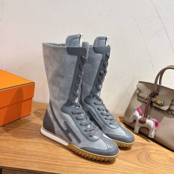 Hermes Suede and Calfskin Leather Sneaker Boots Dark Grey 2025 H122001 (XC-251220050)