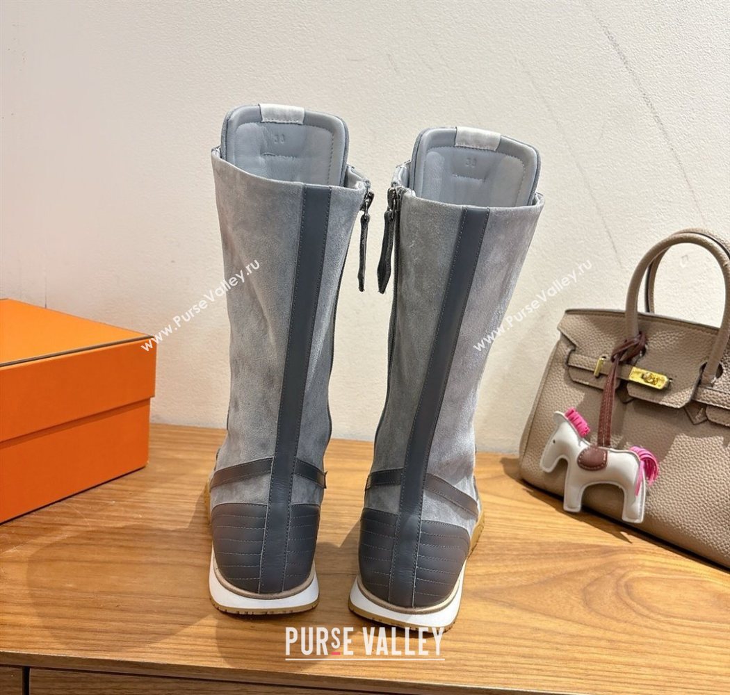 Hermes Suede and Calfskin Leather Sneaker Boots Dark Grey 2025 H122001 (XC-251220050)