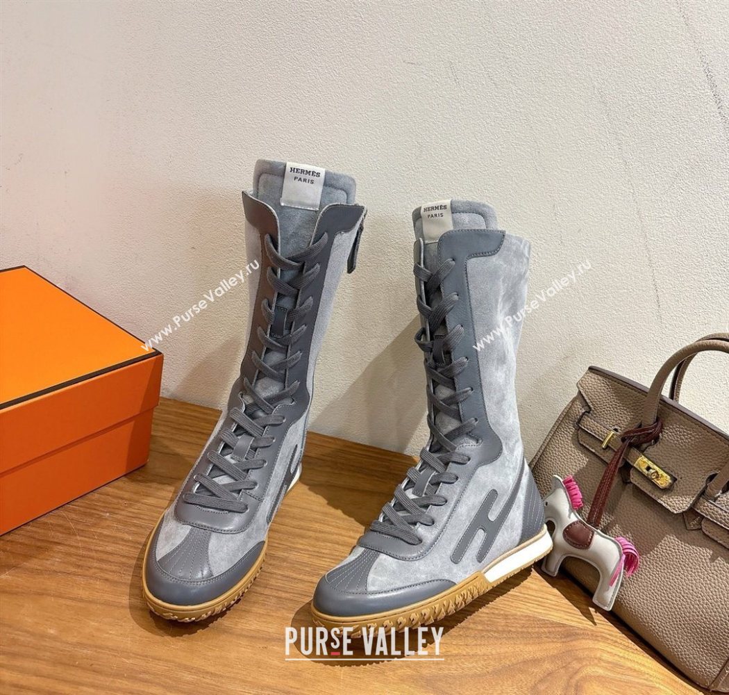 Hermes Suede and Calfskin Leather Sneaker Boots Dark Grey 2025 H122001 (XC-251220050)