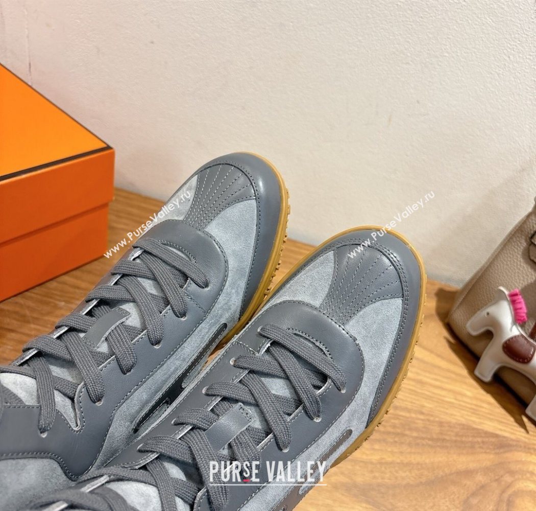 Hermes Suede and Calfskin Leather Sneaker Boots Dark Grey 2025 H122001 (XC-251220050)