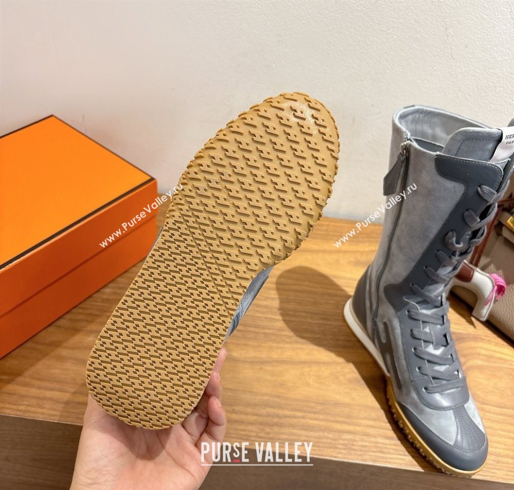 Hermes Suede and Calfskin Leather Sneaker Boots Dark Grey 2025 H122001 (XC-251220050)