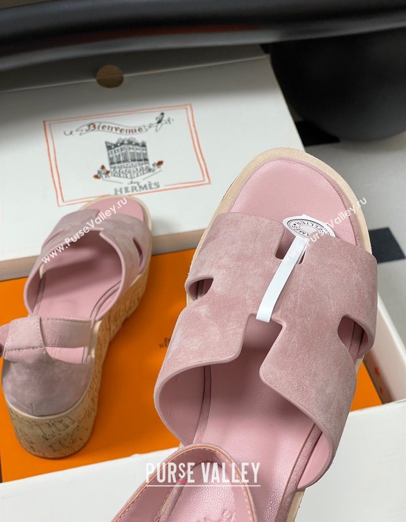 Hermes Luce Wedge Platform Sandals 7cm in Suede Pink 2025 H252131 (MD-251220008)