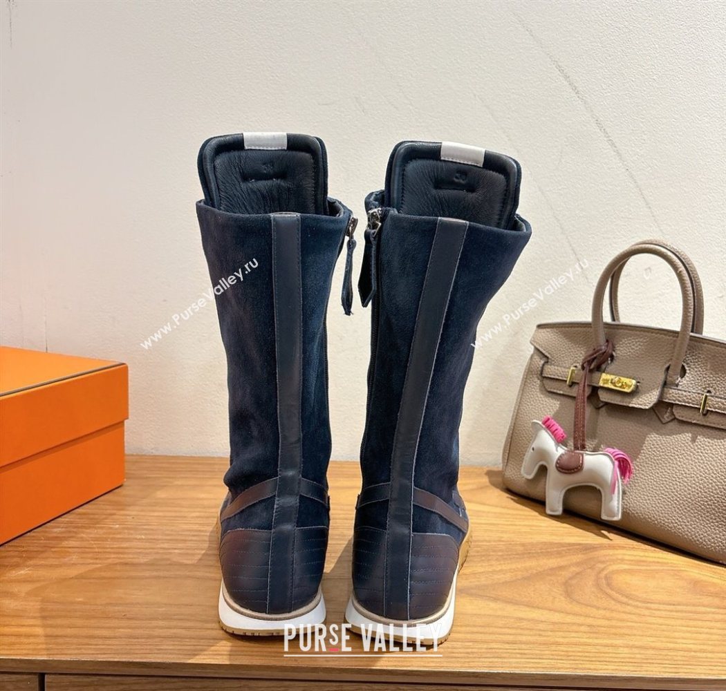 Hermes Suede and Calfskin Leather Sneaker Boots Dark Blue 2025 H122001 (XC-251220051)