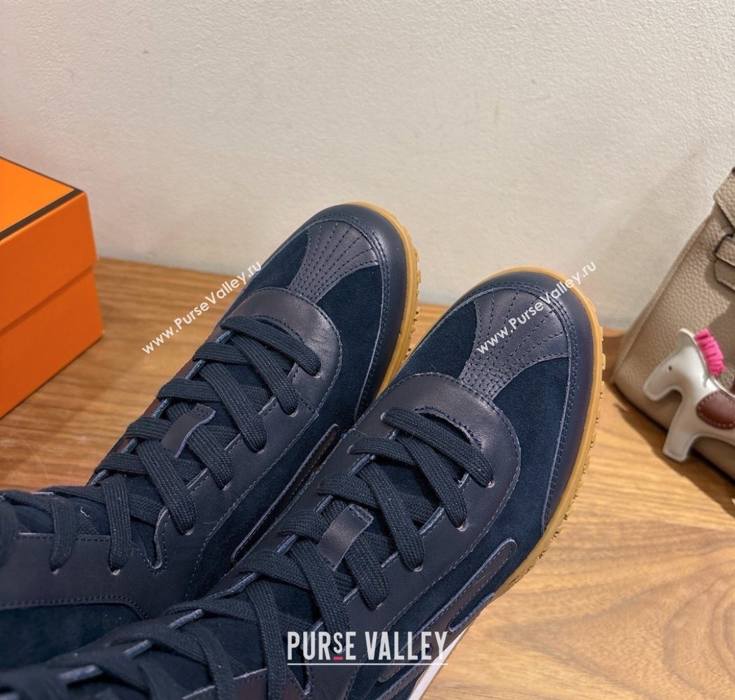 Hermes Suede and Calfskin Leather Sneaker Boots Dark Blue 2025 H122001 (XC-251220051)
