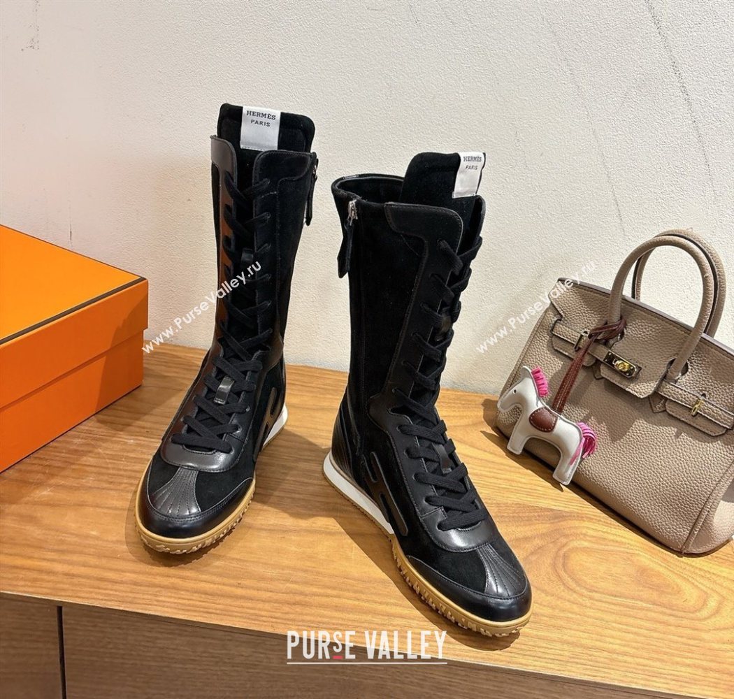 Hermes Suede and Calfskin Leather Sneaker Boots Black 2025 H122001 (XC-251220052)