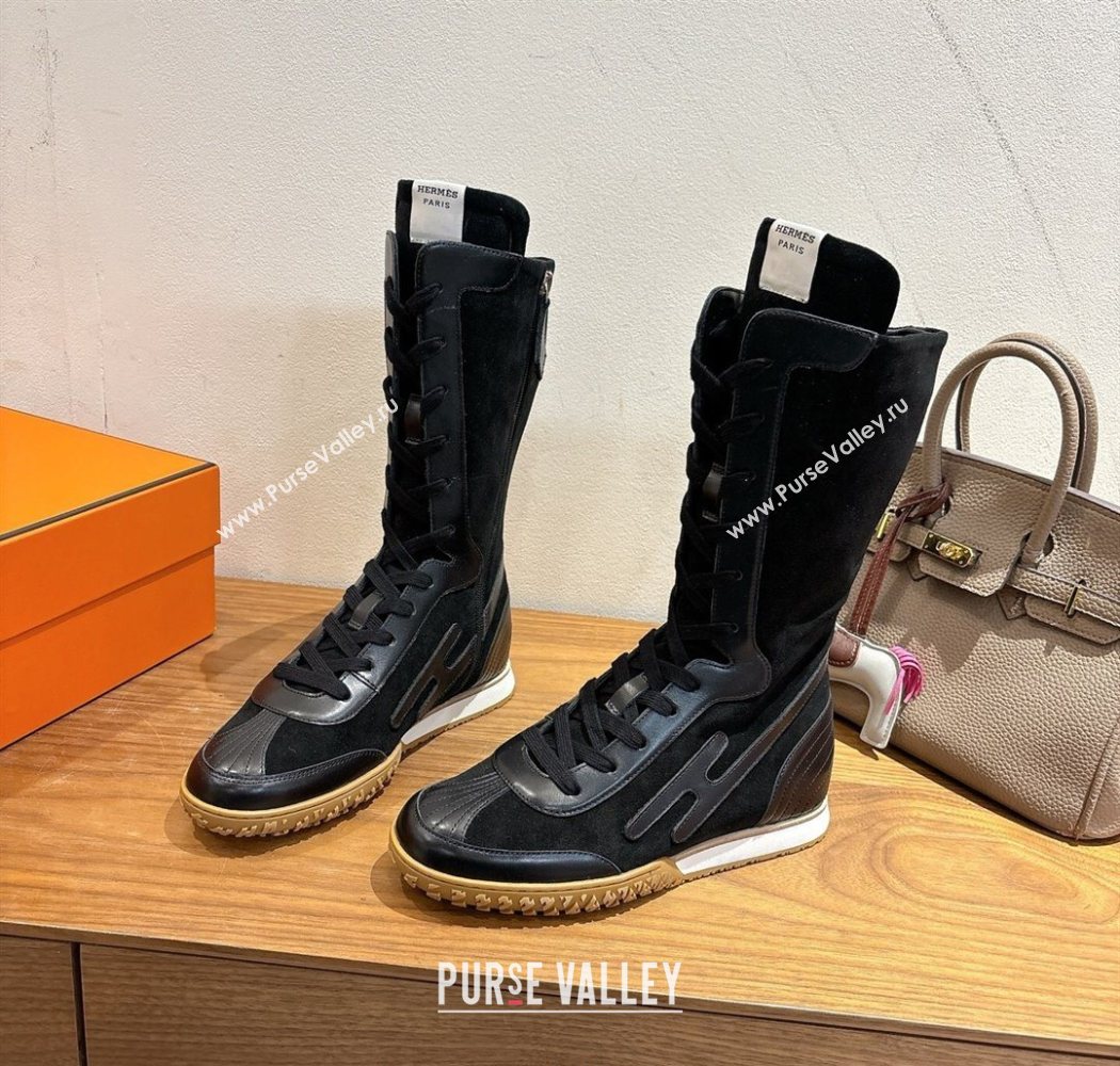 Hermes Suede and Calfskin Leather Sneaker Boots Black 2025 H122001 (XC-251220052)