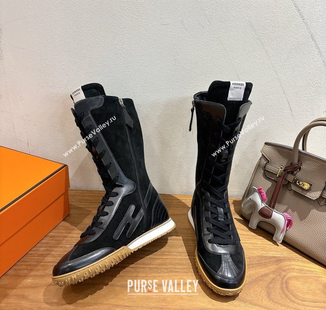 Hermes Suede and Calfskin Leather Sneaker Boots Black 2025 H122001 (XC-251220052)