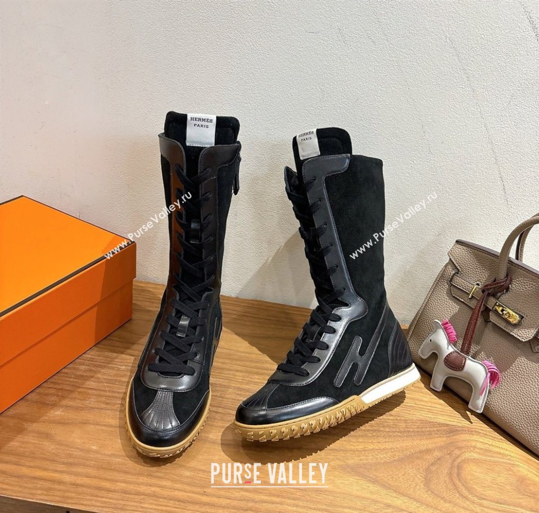 Hermes Suede and Calfskin Leather Sneaker Boots Black 2025 H122001 (XC-251220052)