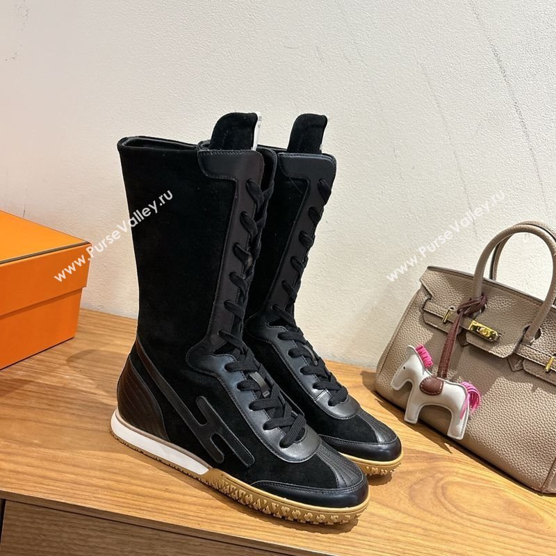 Hermes Suede and Calfskin Leather Sneaker Boots Black 2025 H122001 (XC-251220052)