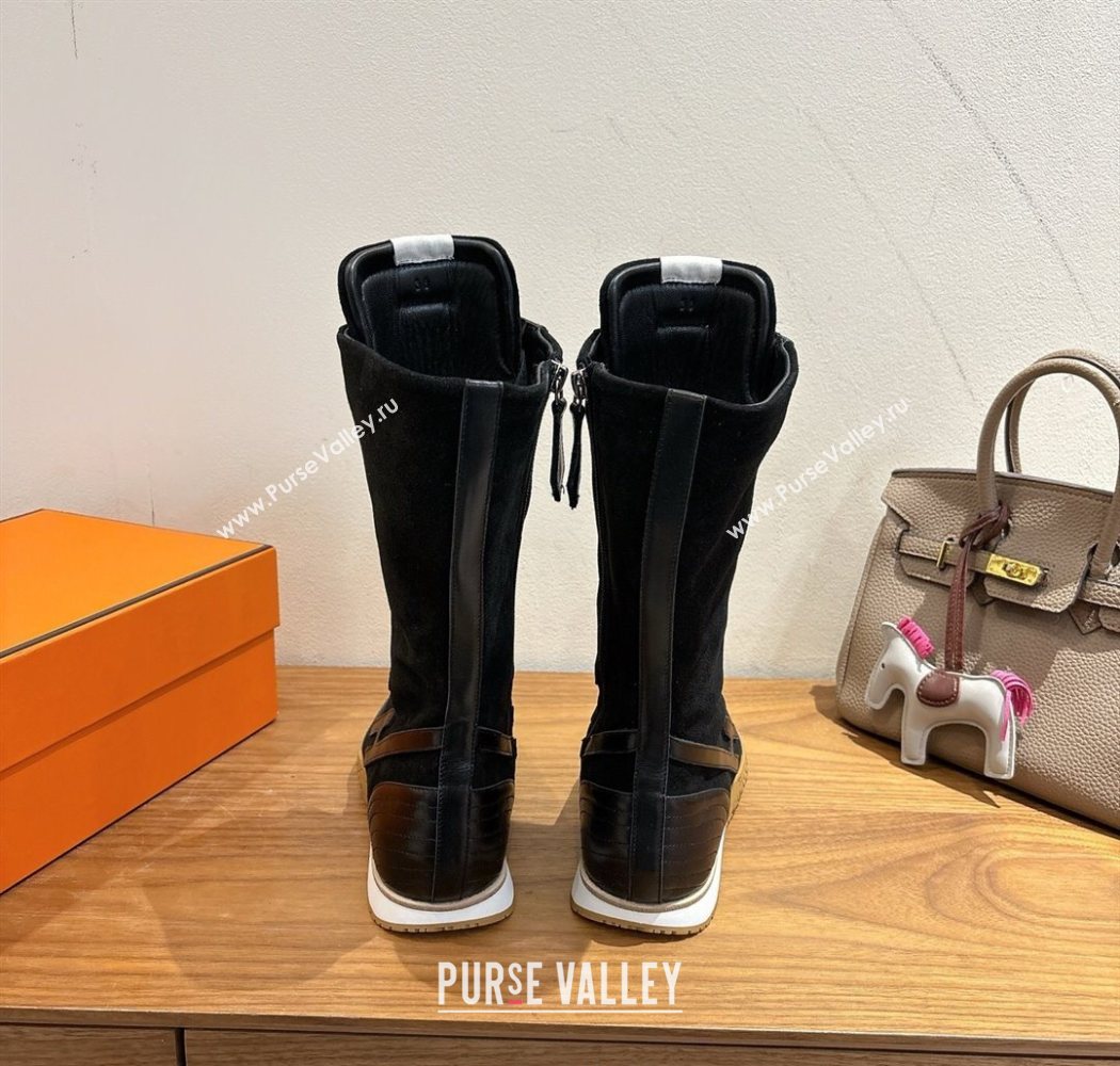 Hermes Suede and Calfskin Leather Sneaker Boots Black 2025 H122001 (XC-251220052)