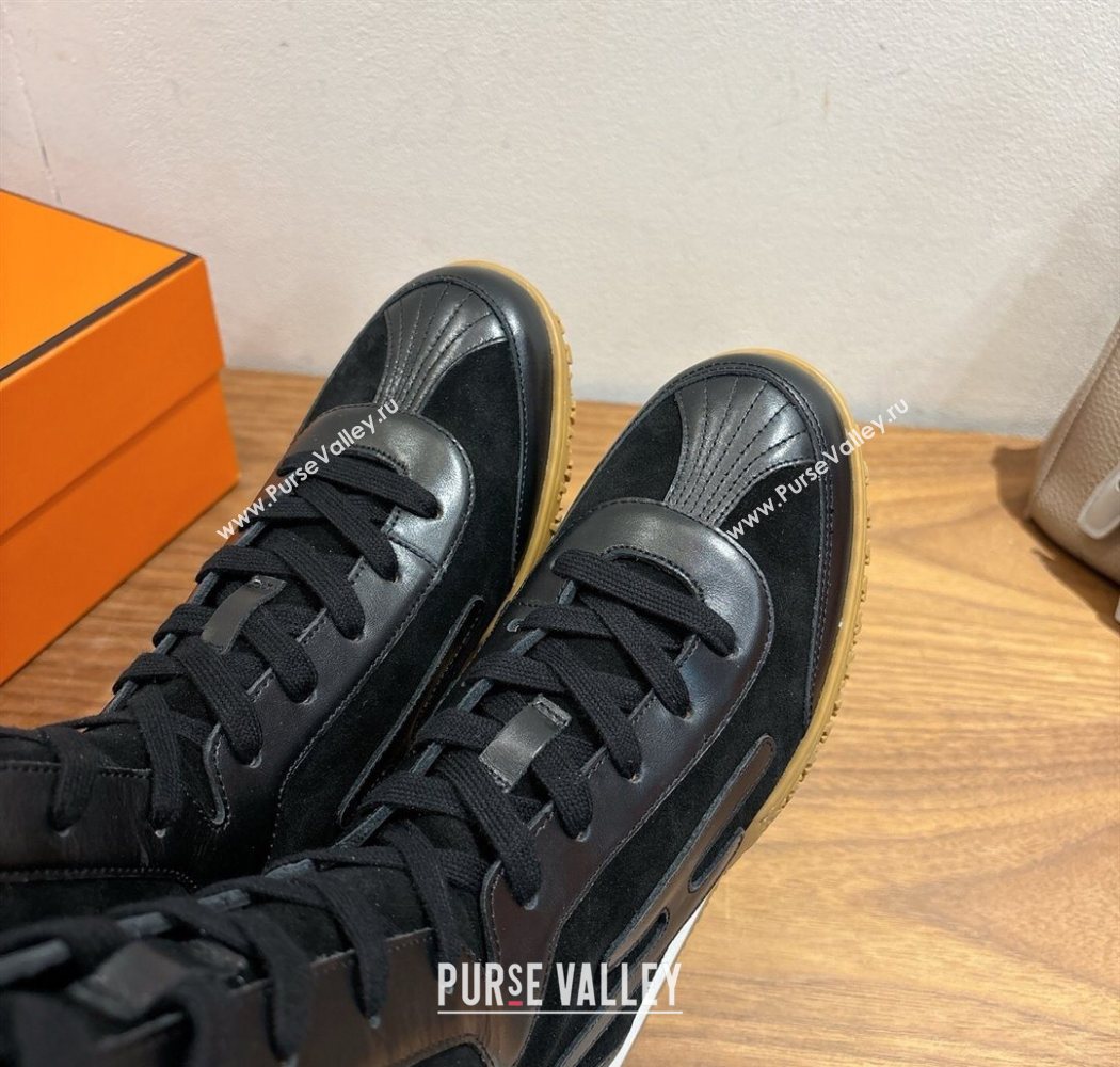 Hermes Suede and Calfskin Leather Sneaker Boots Black 2025 H122001 (XC-251220052)