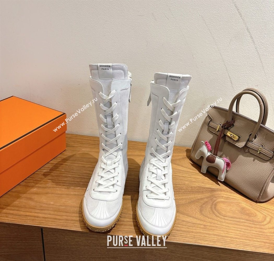 Hermes Suede and Calfskin Leather Sneaker Boots White 2025 H122001 (XC-251220053)