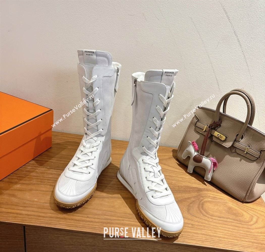 Hermes Suede and Calfskin Leather Sneaker Boots White 2025 H122001 (XC-251220053)