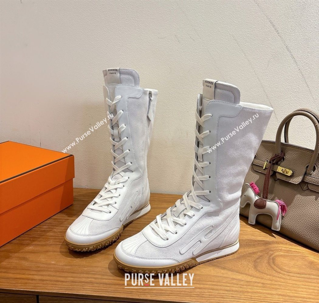 Hermes Suede and Calfskin Leather Sneaker Boots White 2025 H122001 (XC-251220053)