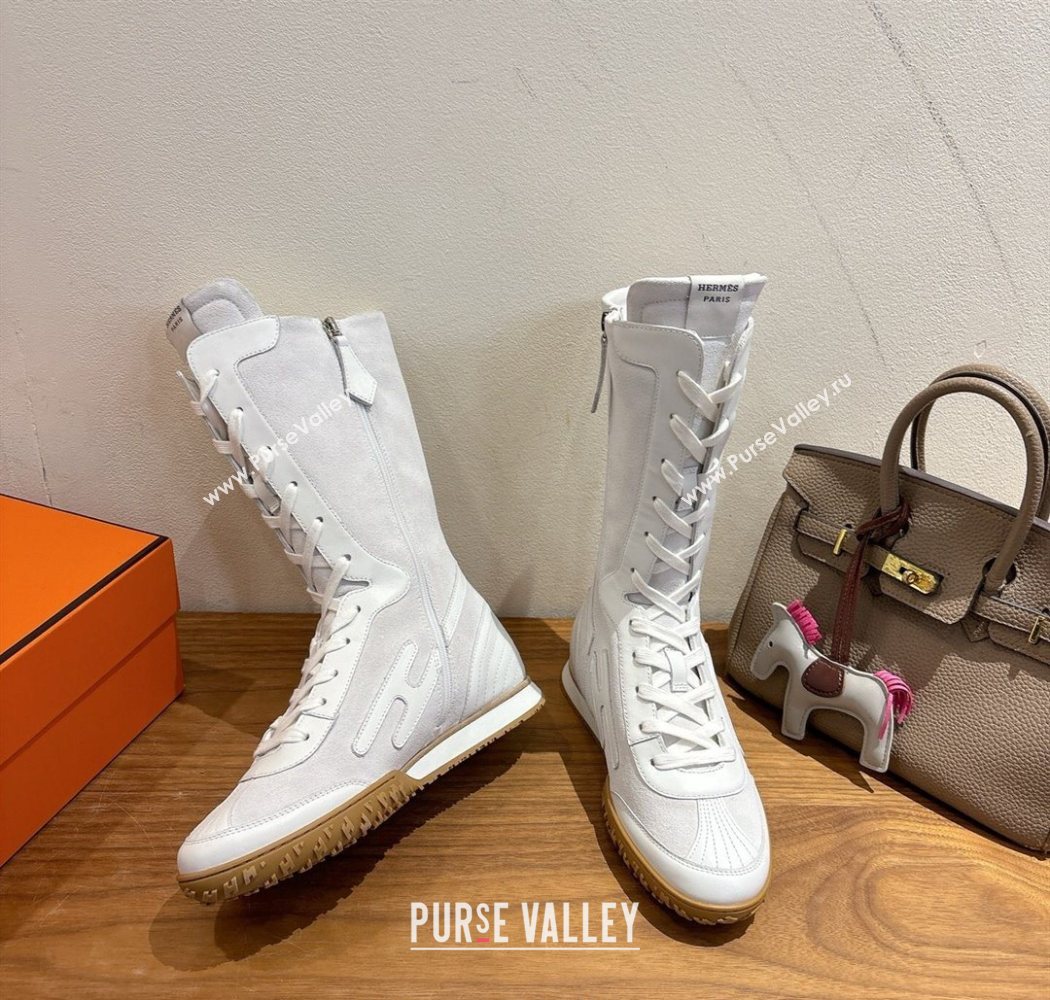 Hermes Suede and Calfskin Leather Sneaker Boots White 2025 H122001 (XC-251220053)