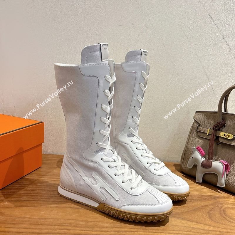 Hermes Suede and Calfskin Leather Sneaker Boots White 2025 H122001 (XC-251220053)