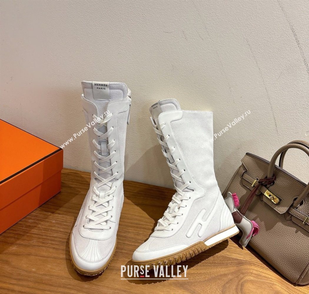 Hermes Suede and Calfskin Leather Sneaker Boots White 2025 H122001 (XC-251220053)