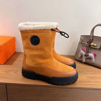 Hermes Suede and Shearling Platform Ankle Boots Brown Yellow 2025 HS122201 (XC-251222001)