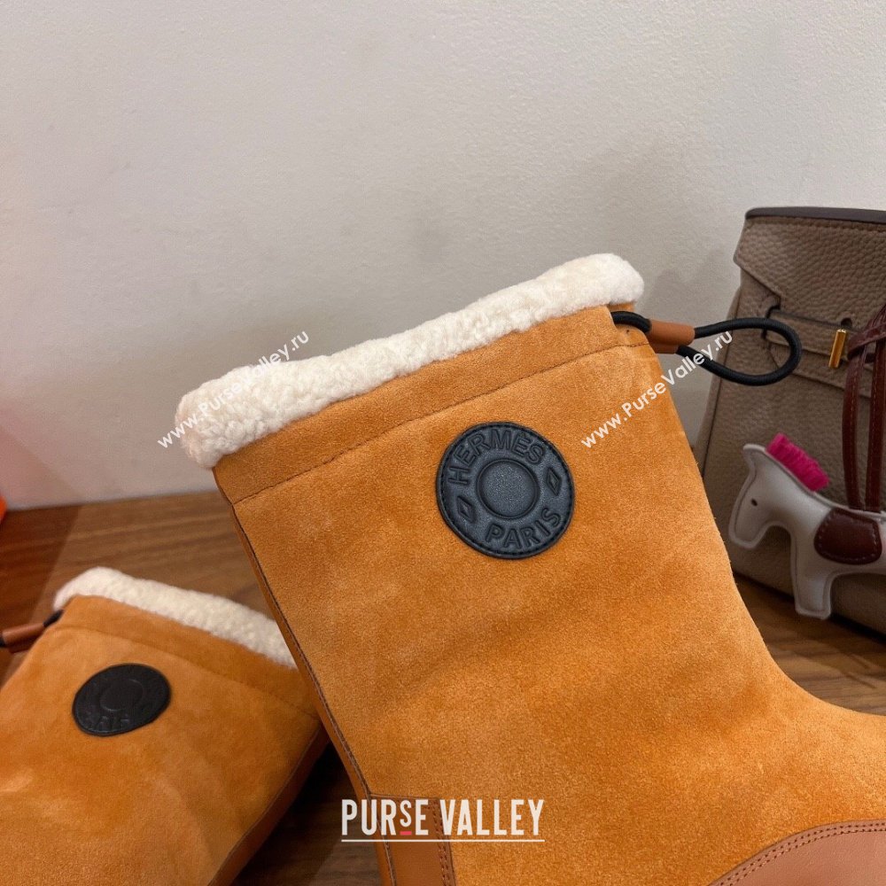 Hermes Suede and Shearling Platform Ankle Boots Brown Yellow 2025 HS122201 (XC-251222001)
