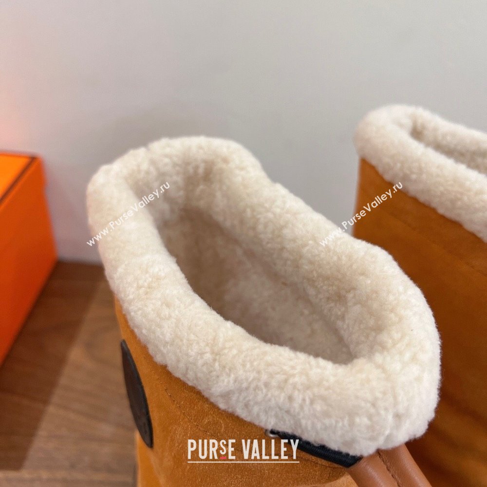 Hermes Suede and Shearling Platform Ankle Boots Brown Yellow 2025 HS122201 (XC-251222001)