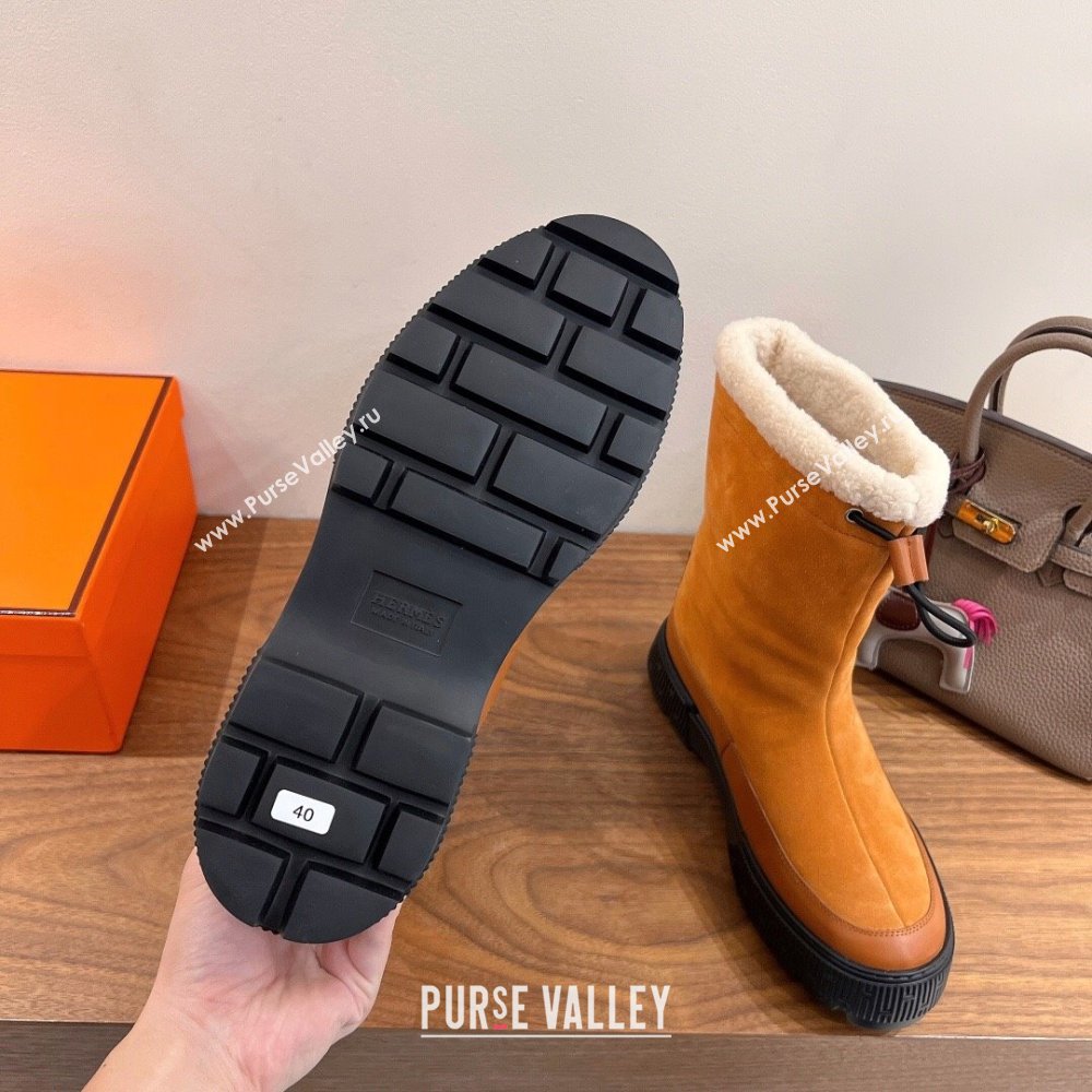 Hermes Suede and Shearling Platform Ankle Boots Brown Yellow 2025 HS122201 (XC-251222001)