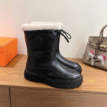 Hermes Calfskin and Shearling Platform Ankle Boots Black 2025 HS122201 (XC-251222002)