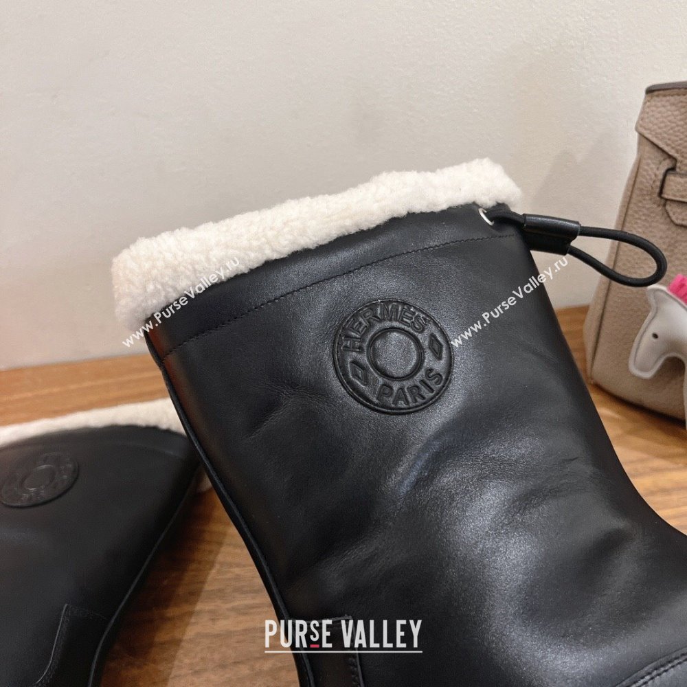 Hermes Calfskin and Shearling Platform Ankle Boots Black 2025 HS122201 (XC-251222002)
