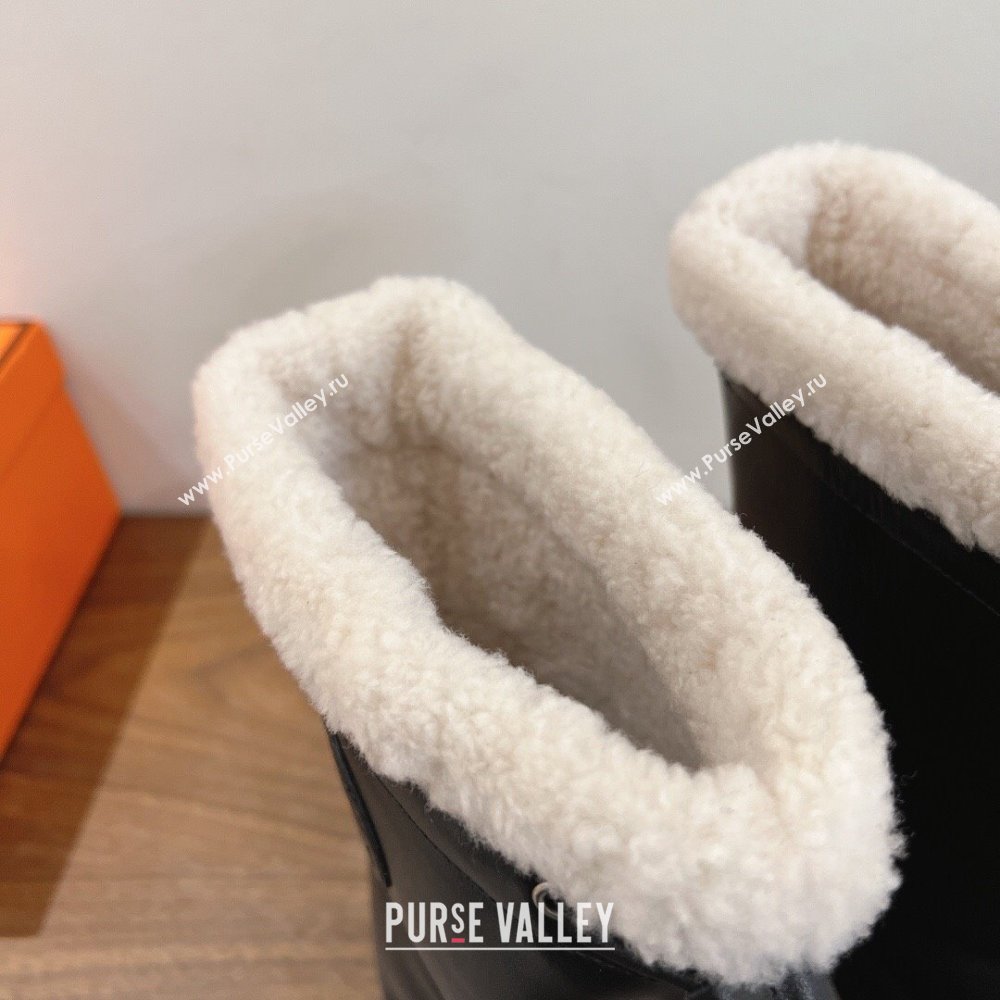 Hermes Calfskin and Shearling Platform Ankle Boots Black 2025 HS122201 (XC-251222002)